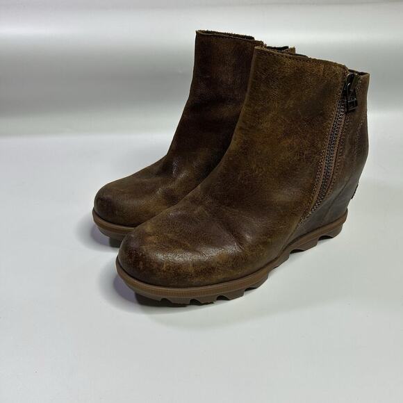 Sorel Joan of Arctic Wedge III Chelsea Bootie Brown Leather Size 7.5 - Picture 1 of 9